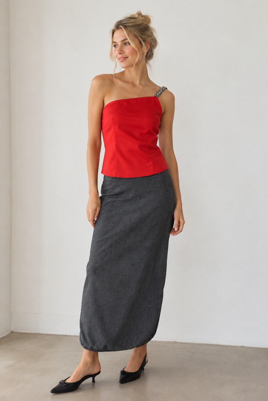 Vintage Gray Wool Pencil Midi Skirt Made Hong Kong 25" waist